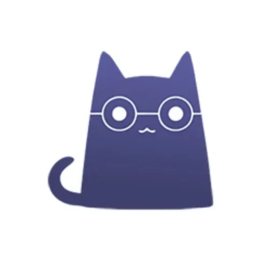 白底上的 Clash Verge 应用图标，一只深紫色的猫戴着白色圆框眼镜，尾巴在左下方卷起