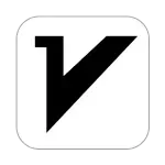 v2rayNG 应用图标特写，白色圆角底板中央是一个粗黑的 V 字，左上端带一段横向衬线