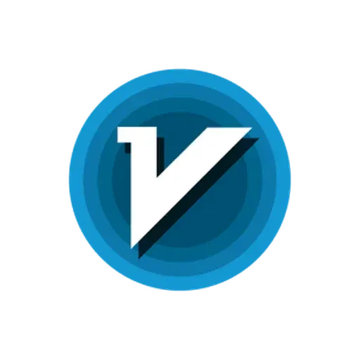 v2rayN 程序图标，深浅两层蓝色的圆，中间是带黑色投影的白色字母 V